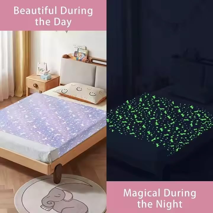 Glow in the dark Blanket For Kids Soft Flannel Fleece - Boys & Girls (Purple Star) Age 0-15