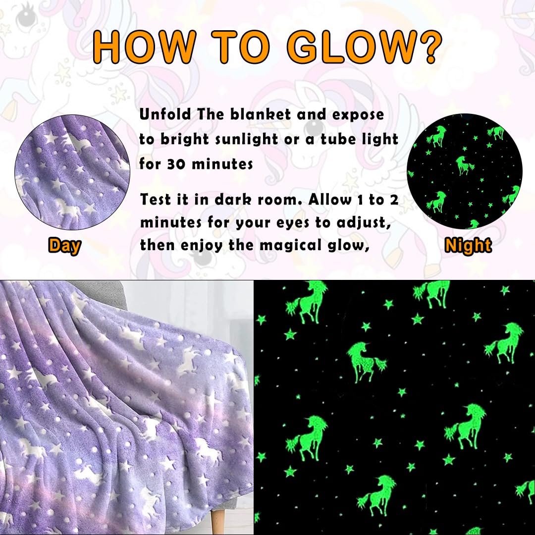 Glow in the dark Blanket For Kids Soft Flannel Fleece - Boys & Girls (Purple Star) Age 0-15