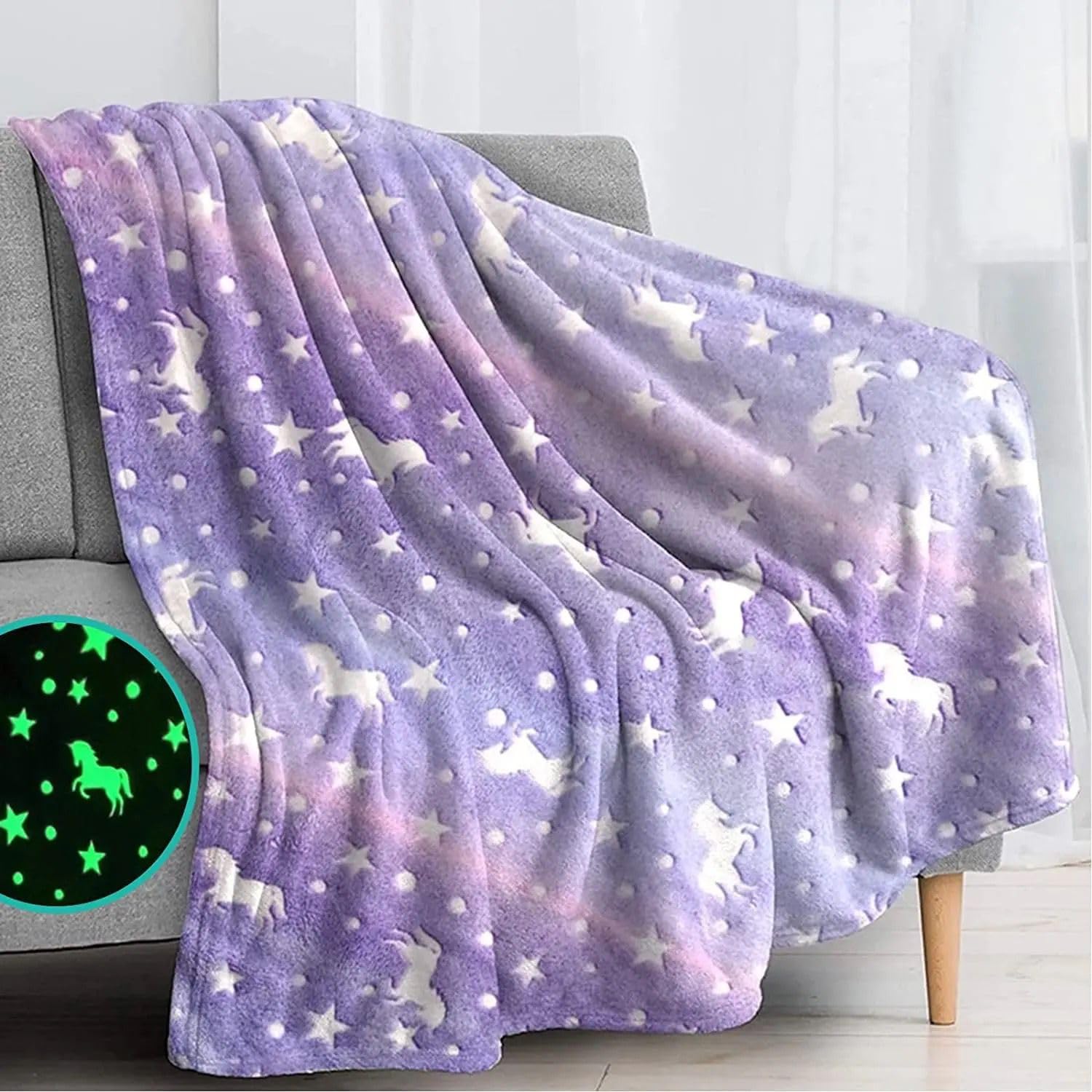 Glow in the dark Blanket For Kids Soft Flannel Fleece - Boys & Girls (Purple Star) Age 0-15