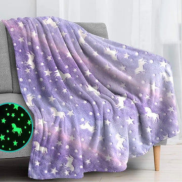 Glow in the dark Blanket For Kids Soft Flannel Fleece - Boys & Girls (Purple Star) Age 0-15