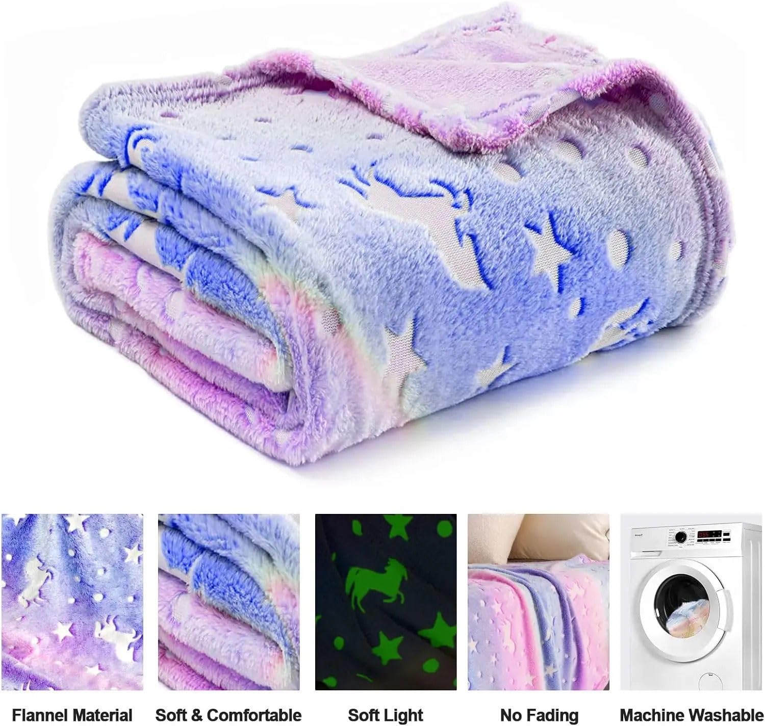 Glow in the dark Blanket For Kids Soft Flannel Fleece - Boys & Girls (Purple Star) Age 0-15