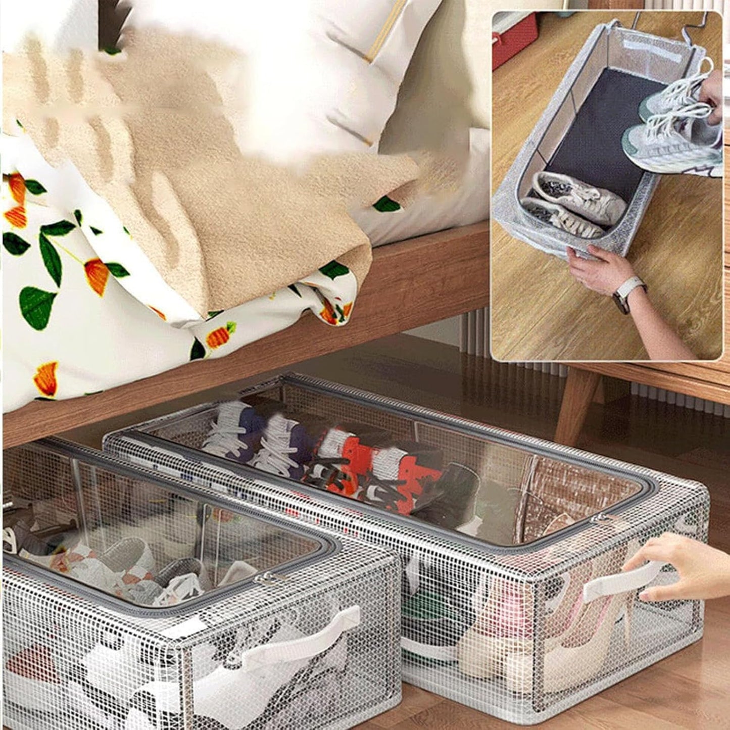 Foldable Mesh Shoe Organizer - Large Capacity Storage Box