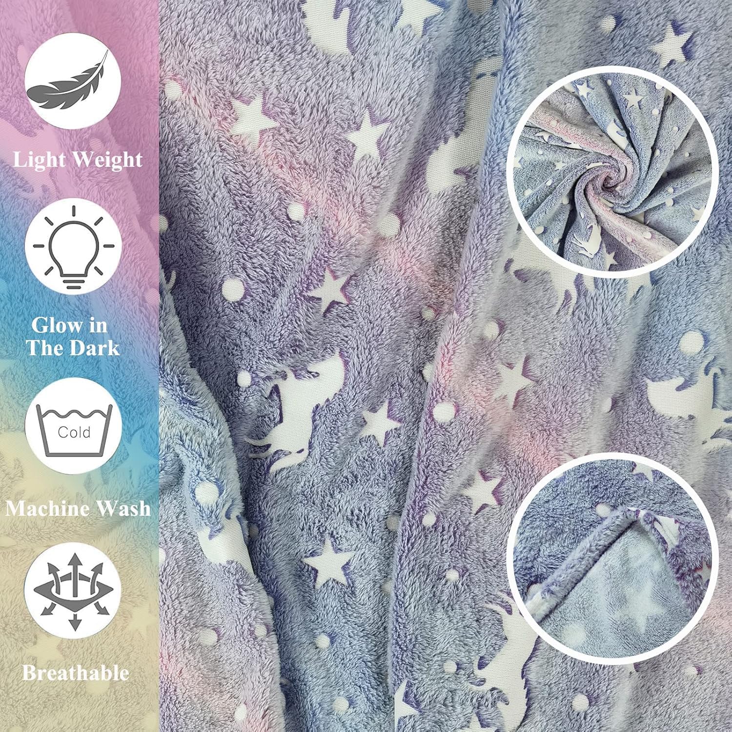 Glow in the dark Blanket For Kids Soft Flannel Fleece - Boys & Girls (Purple Star) Age 0-15