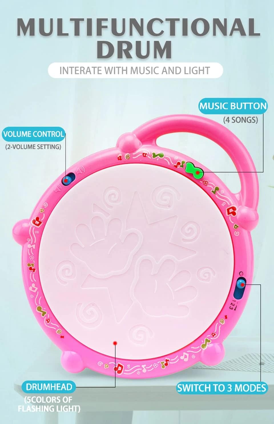 Musical Drum Toy for Kids – Flash Drum with Colourful 3D Lights