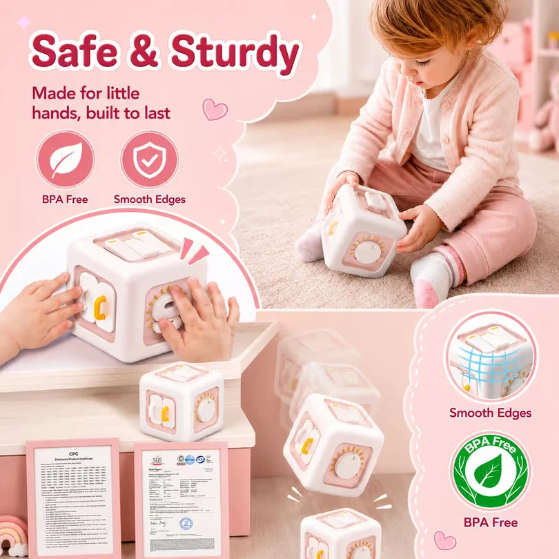 Children playing with safe and sturdy blocks, emphasizing safety features like BPA-free and smooth edges.