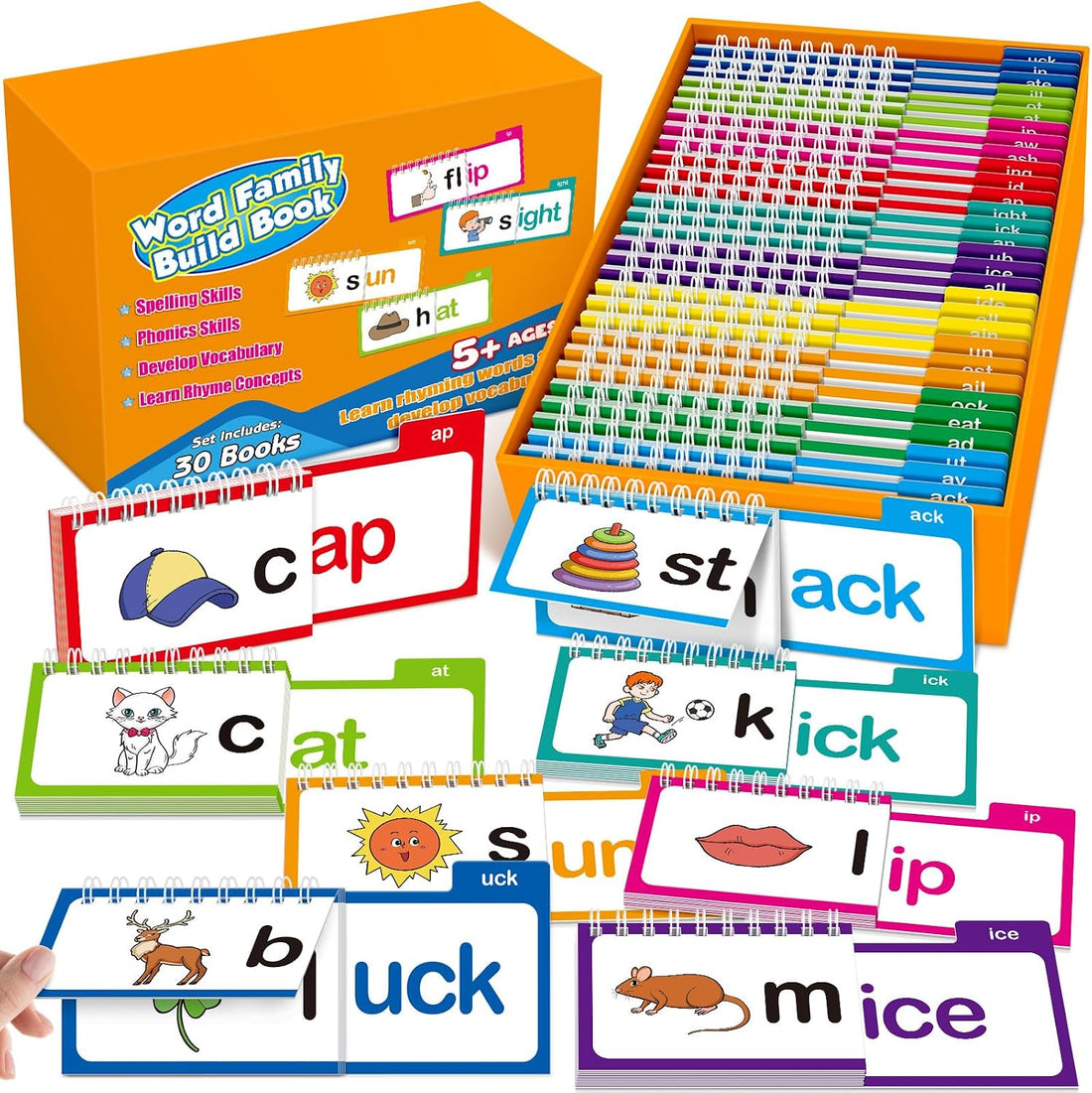 Educational word family building book set with flashcards and packaging