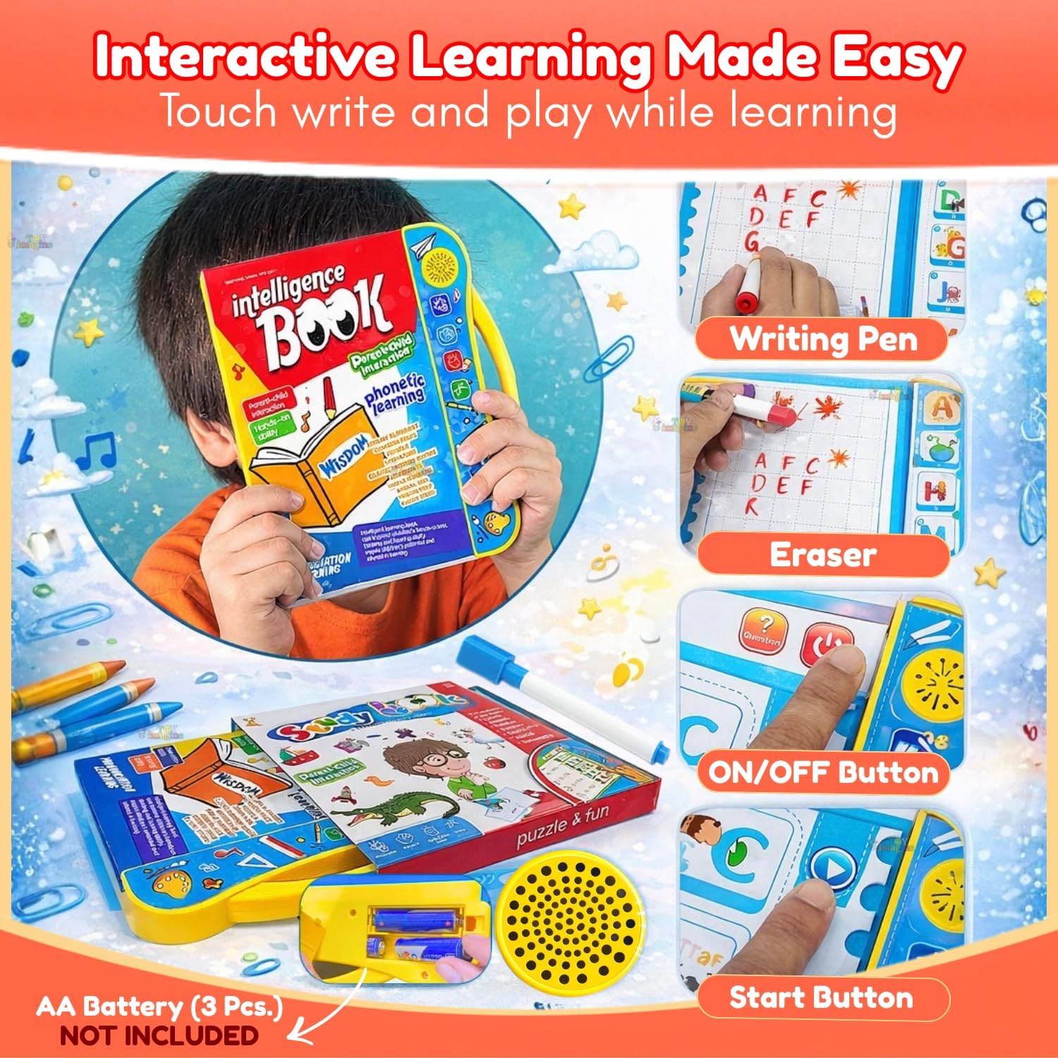 Educational toy set with book, pen, and other components for interactive learning.