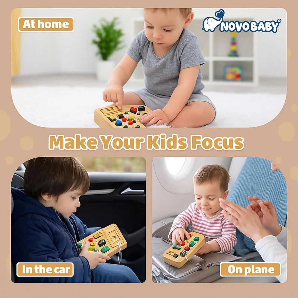 Wooden Montessori Busy Board Activity Toy for Toddlers Sensory Learning Board