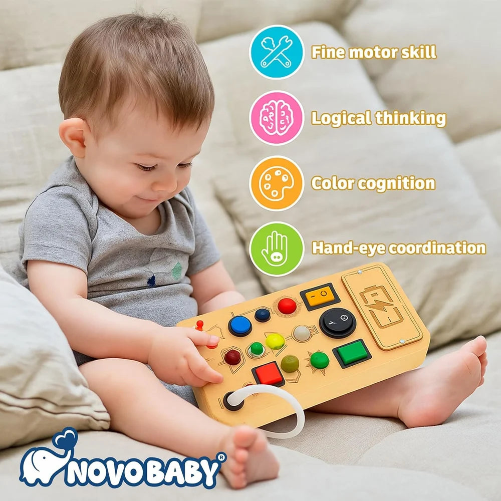 Wooden Montessori Busy Board Activity Toy for Toddlers Sensory Learning Board