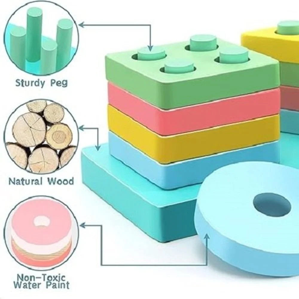 Wooden Shapes Board Blocks Sorting and Stacking Montessori Education Colour Recognition Toys