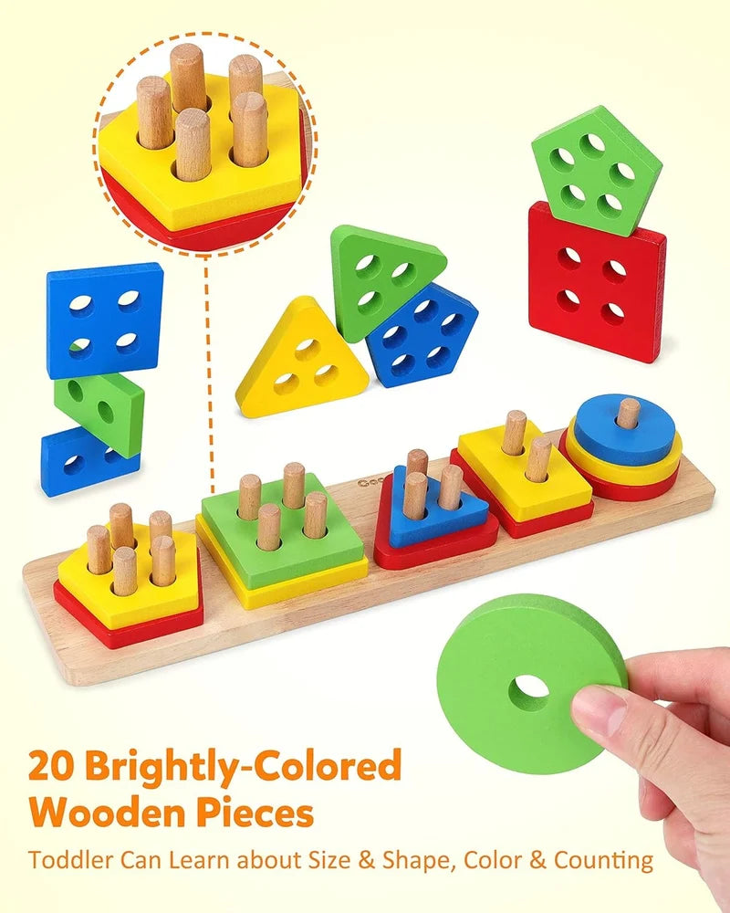 Wooden Shape & Colour Sorting Stacking Puzzle Montessori Toy