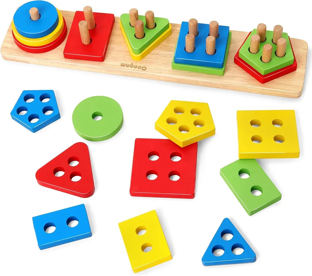 Wooden Shape & Colour Sorting Stacking Puzzle Montessori Toy