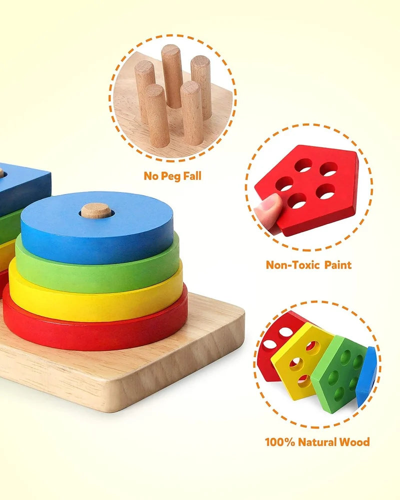Wooden Shape & Colour Sorting Stacking Puzzle Montessori Toy