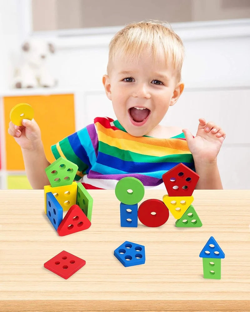 Wooden Shape & Colour Sorting Stacking Puzzle Montessori Toy