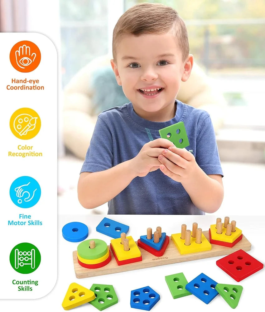 Wooden Shape & Colour Sorting Stacking Puzzle Montessori Toy