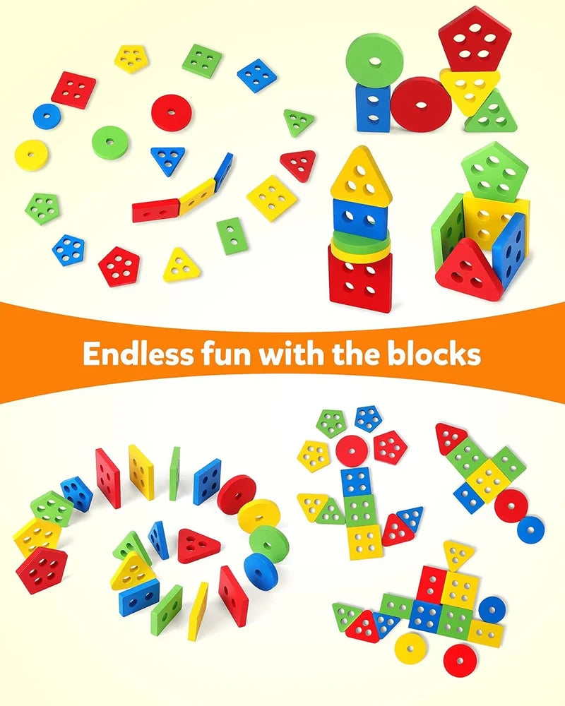 Wooden Shape & Colour Sorting Stacking Puzzle Montessori Toy